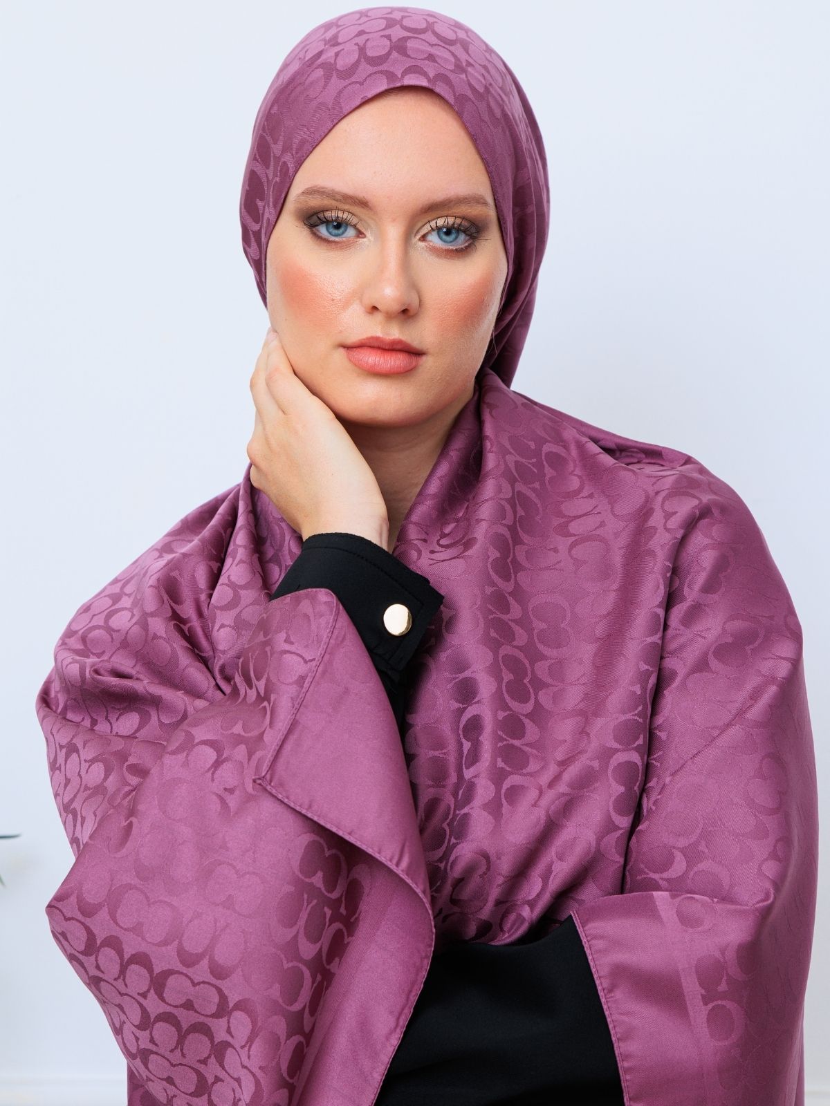 Coach İthal Pamuk Jakar İpek Şal 23141 - Eflatun - Görsel 5