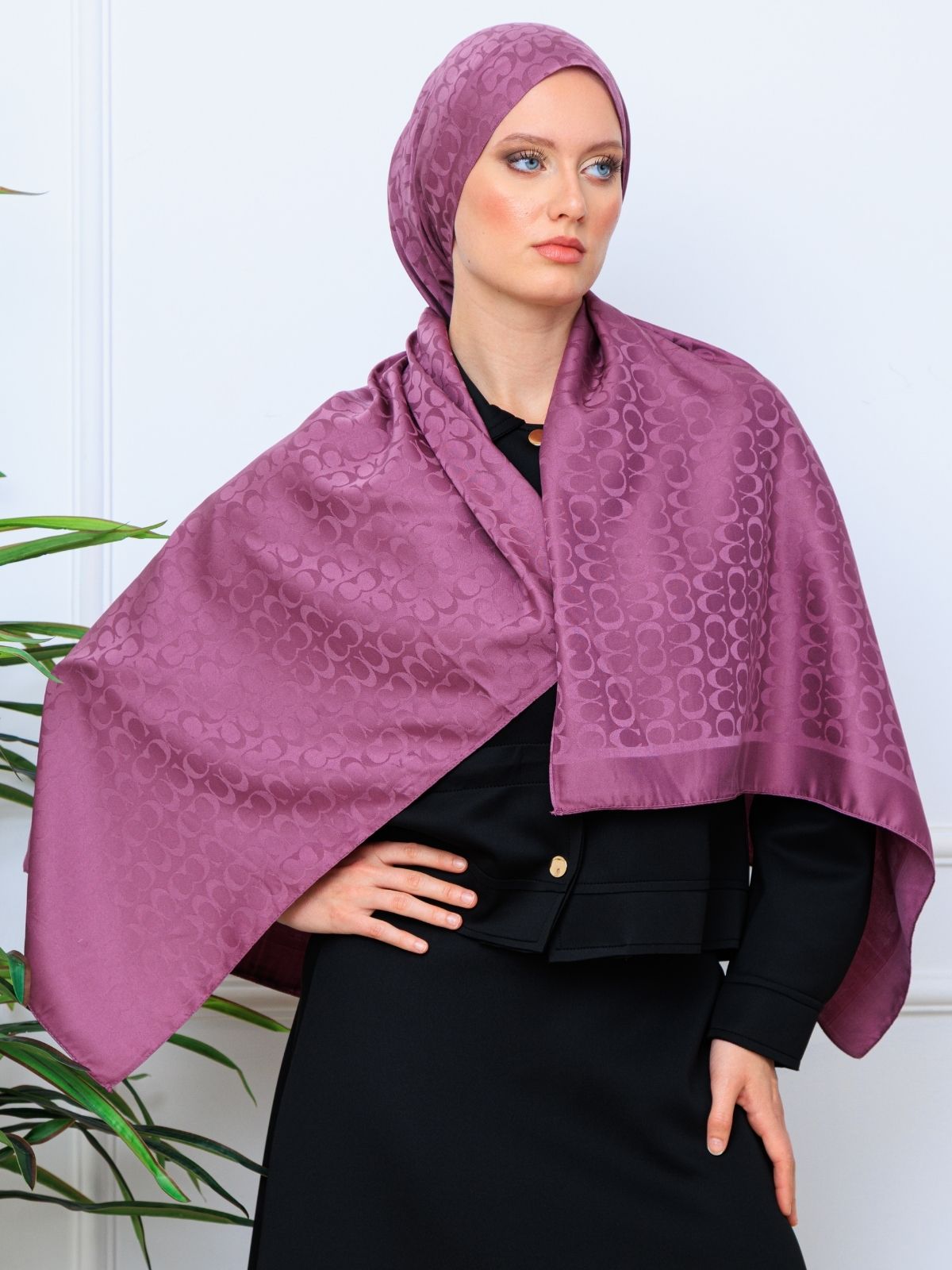 Coach İthal Pamuk Jakar İpek Şal 23141 - Eflatun - Görsel 3