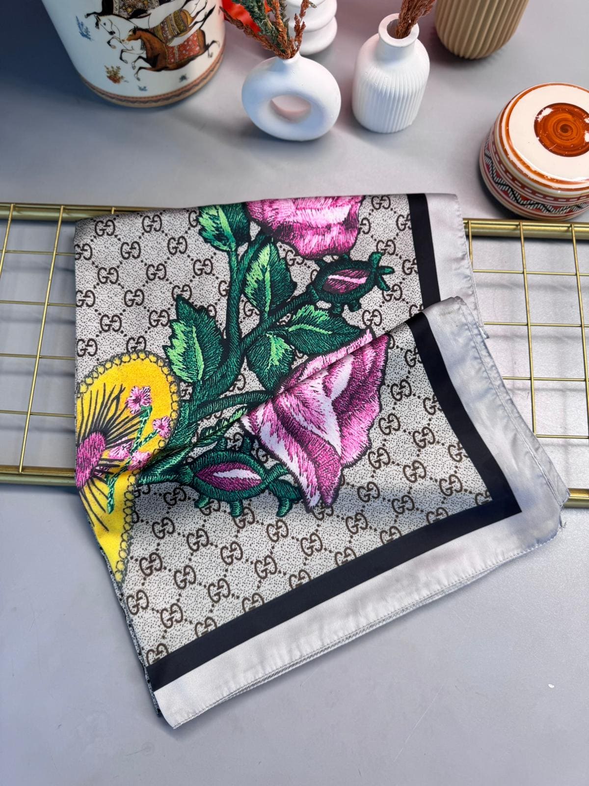 Gucci Twill İpek Şal - Gri