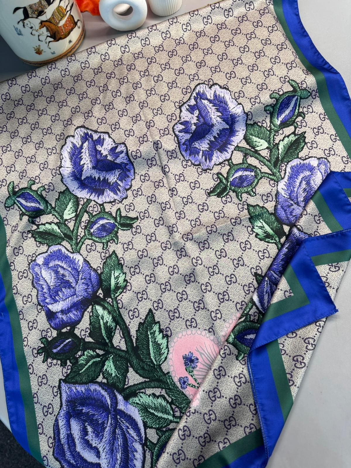 Gucci Twill İpek Şal - Saks - Görsel 2