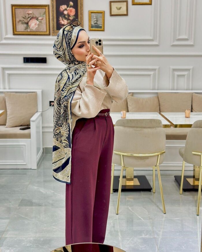 İTHAL ETRO DESEN NEW VUAL İPEK ŞAL 44344 - Lacivert - Görsel 5