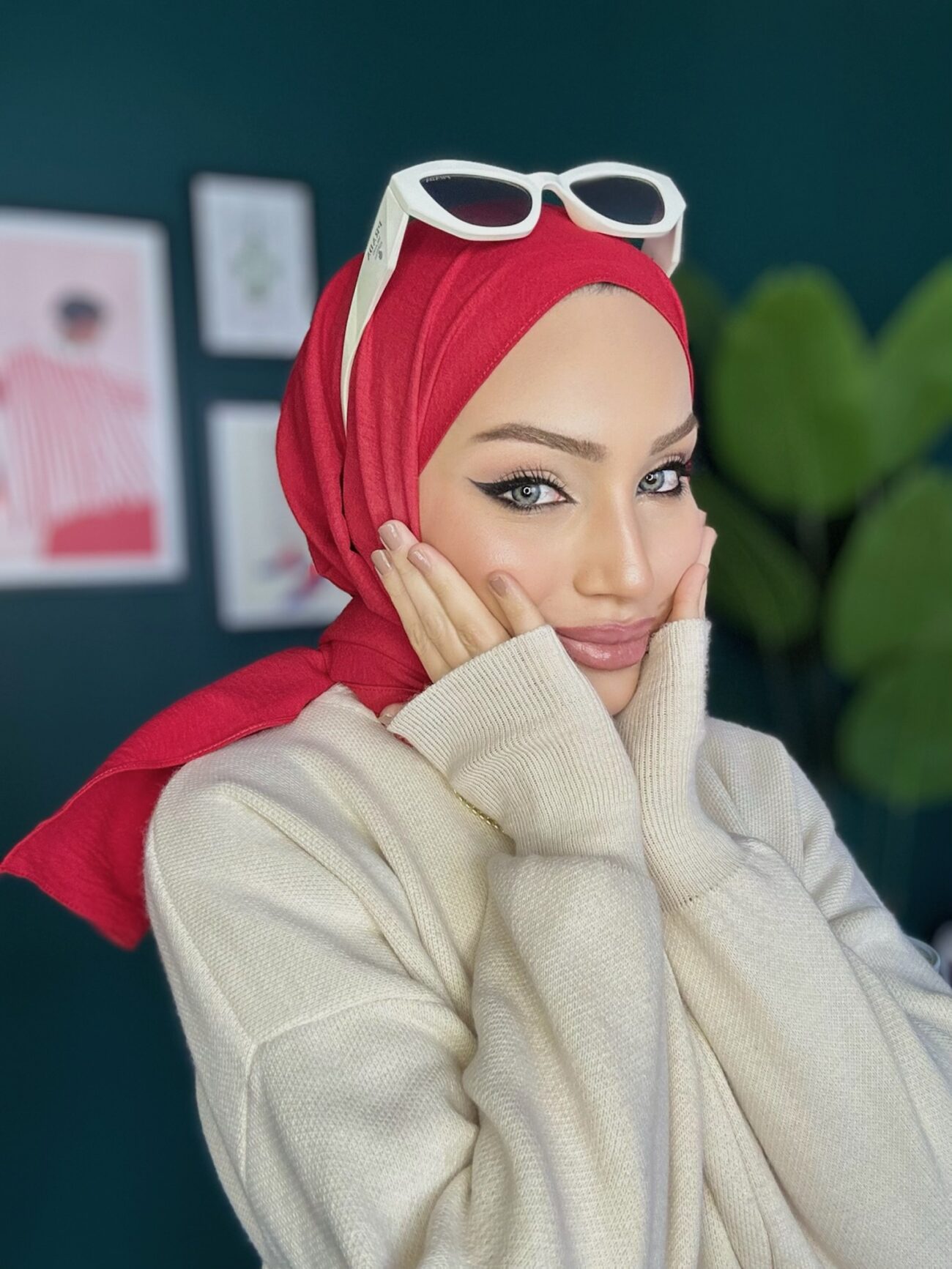 Organic Scarfs Pamuk Kraş Cazz Şal Modeli - Kırmızı - Görsel 3