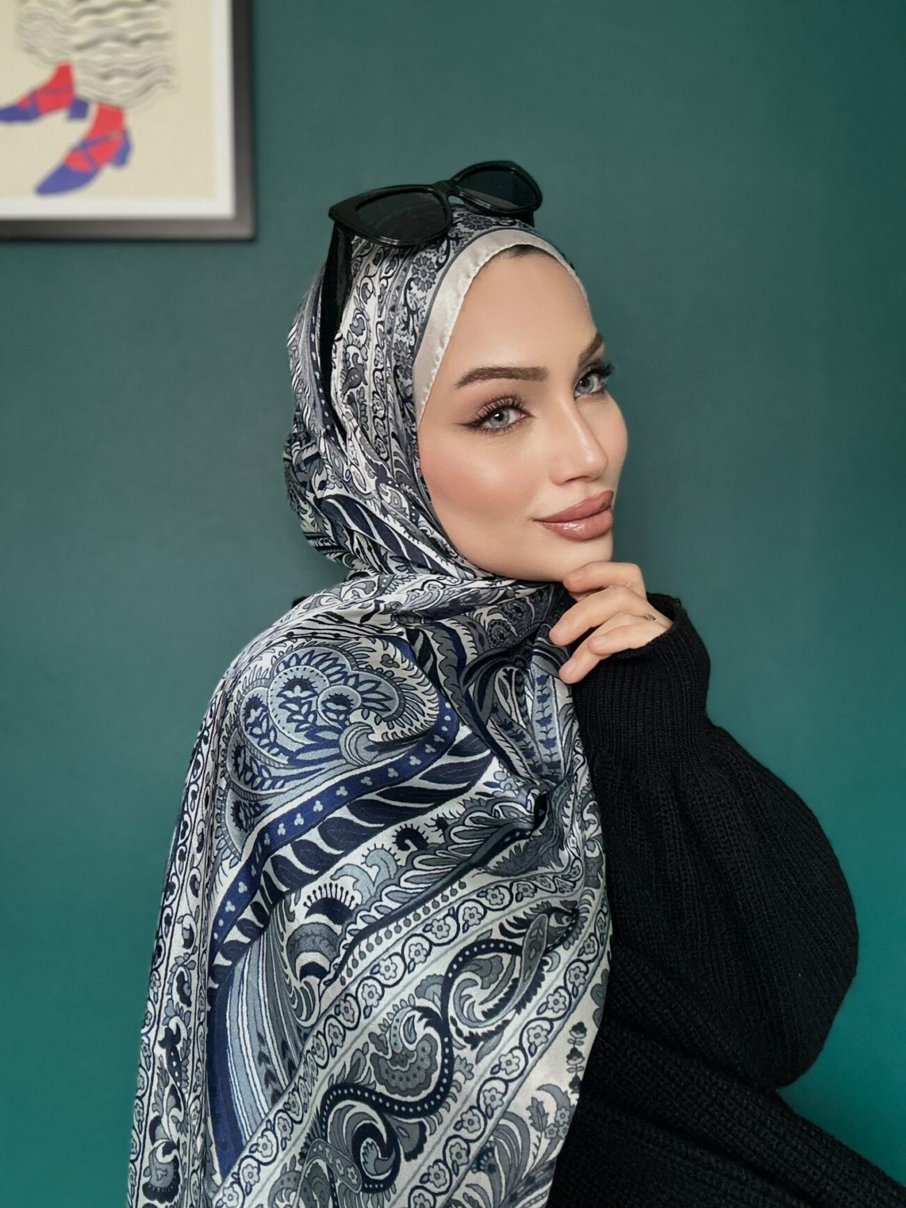 İTHAL ETRO DESEN NEW VUAL İPEK ŞAL 44344 -Mavi - Görsel 2