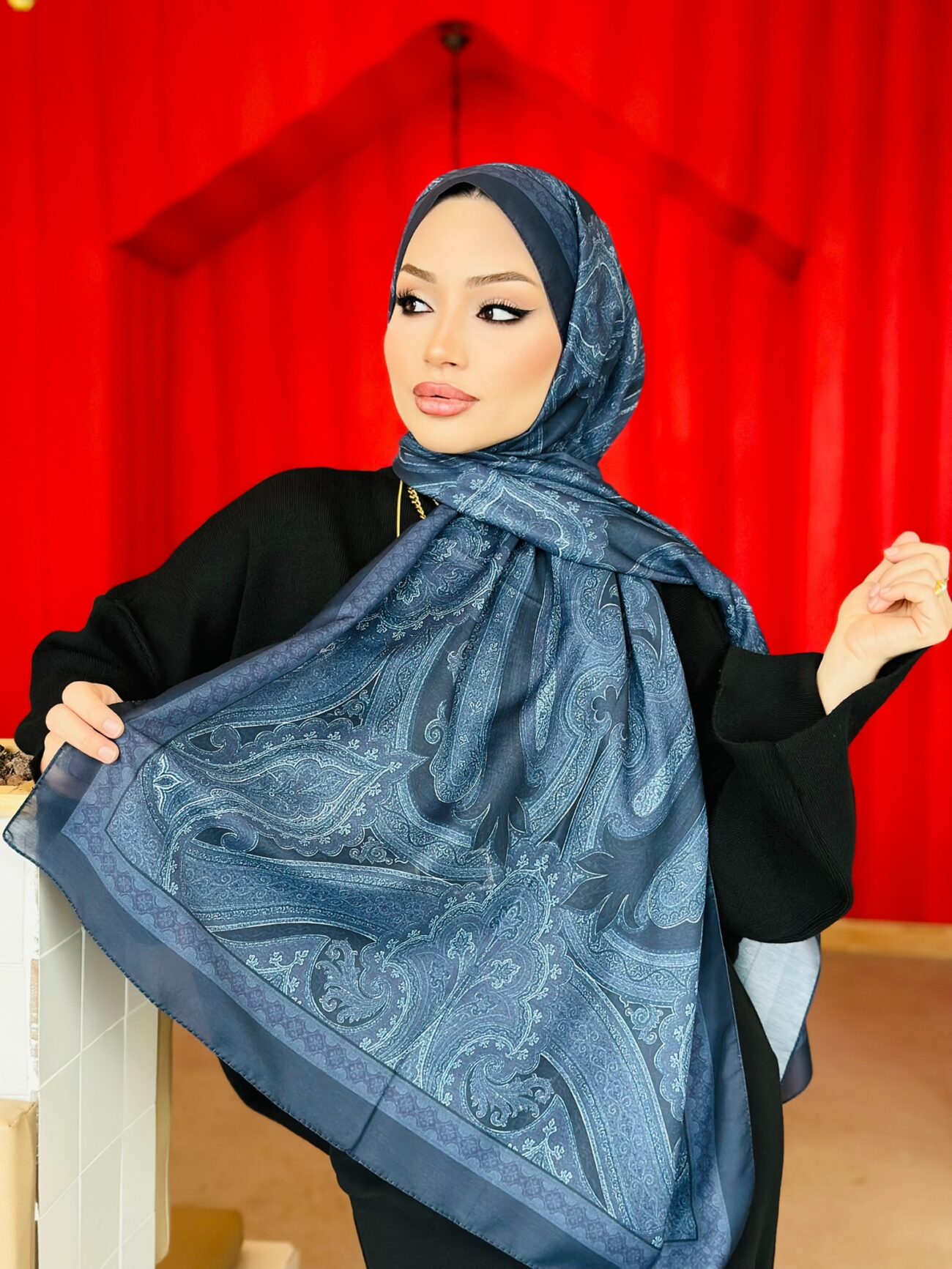 Etro Pamuk İpek Şal -987654 Füme  mavi