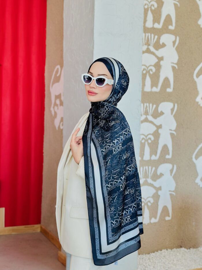 Dior Çift Taraflı İthal Vual İpel Şal 78632 - Lacivert - Görsel 2