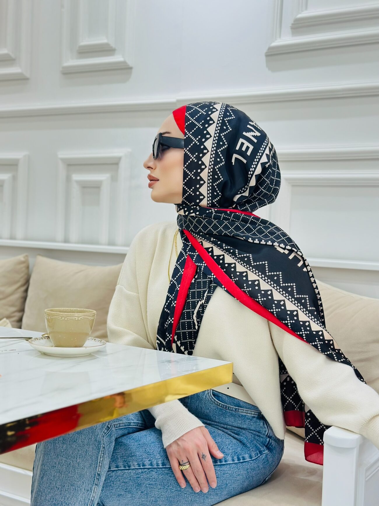 Chanel Çift Taraflı İthal Vual İpel Şal 85651 - Kırmızı-Bordo - Görsel 3
