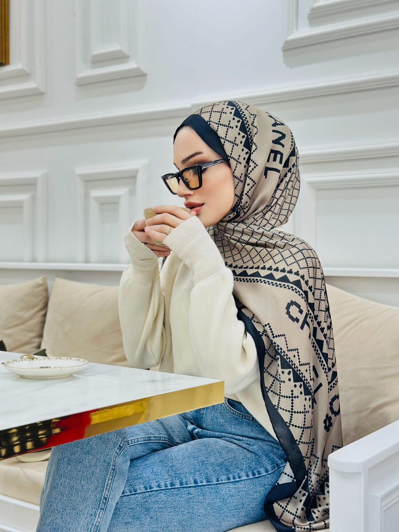 Chanel Çift Taraflı İthal Vual İpel Şal 85651 - Vizon - Görsel 2