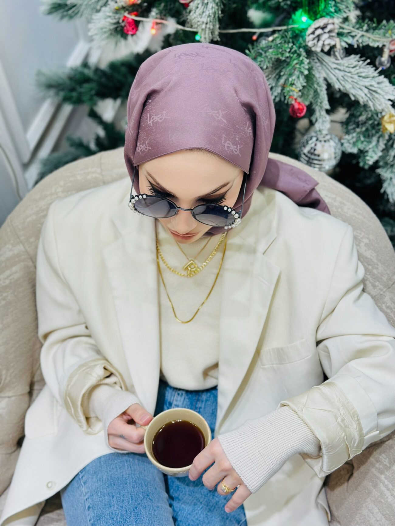 Ysl Vegan Pamuk Şal-Mocha - Görsel 2
