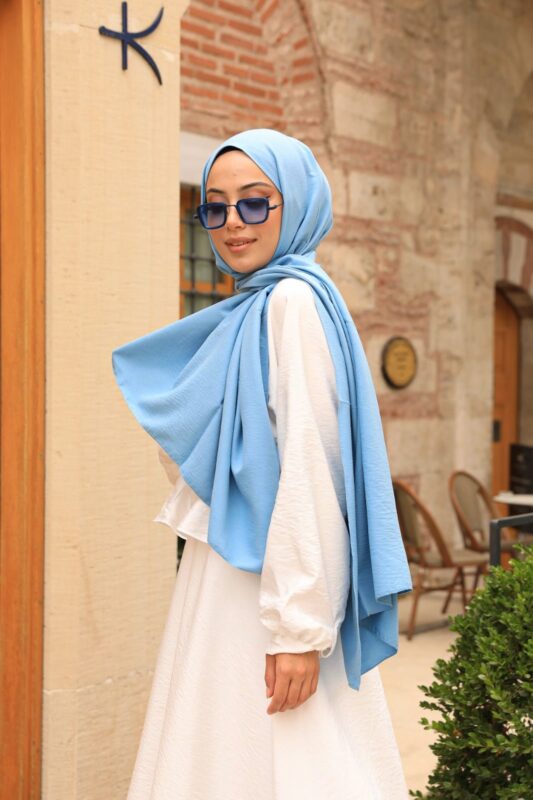 Organic Scarfs Pamuk Kraş Cazz Şal Modeli – Tebeşir mavi