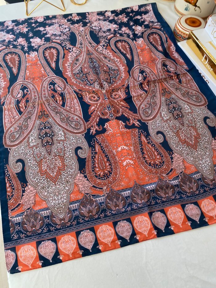 Etnik Etro Desen Pamuk Soft Şal 61534 - Kiremit - Görsel 3