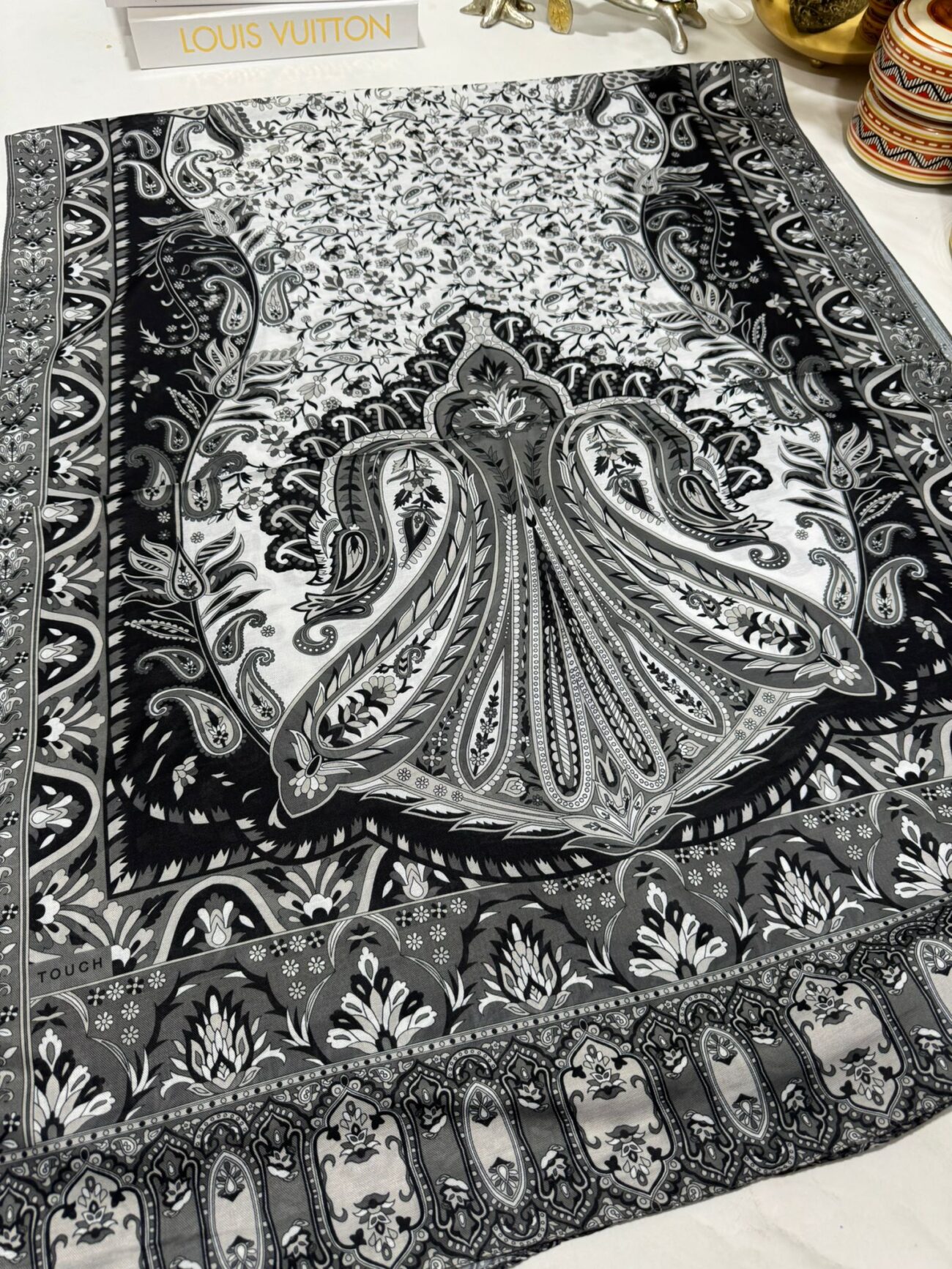 etnik hint deseni pamuk ipek şal -313131   gri/beyaz - Görsel 4