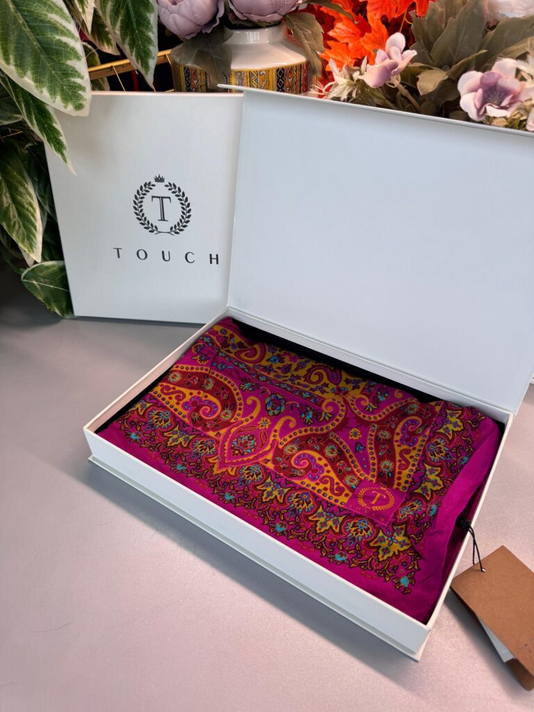Touch İthal Etnik Desen Yün İpek Şal 34330 - Gold Pembe