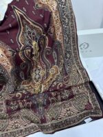Touch İthal Etnik Desen Yün İpek Şal- 34880 - Bordo