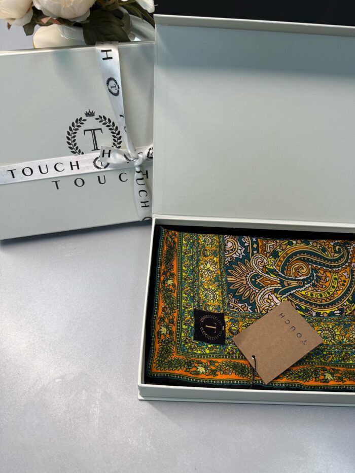 Touch İthal Etnik Desen Yün İpek Şal- 35110 -  Kahve Turuncu
