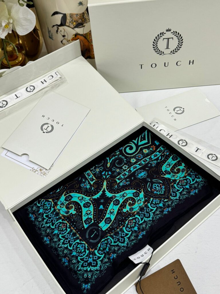 Touch İthal Etnik Desen Yün İpek Şal 34330 - Turkuaz Siyah