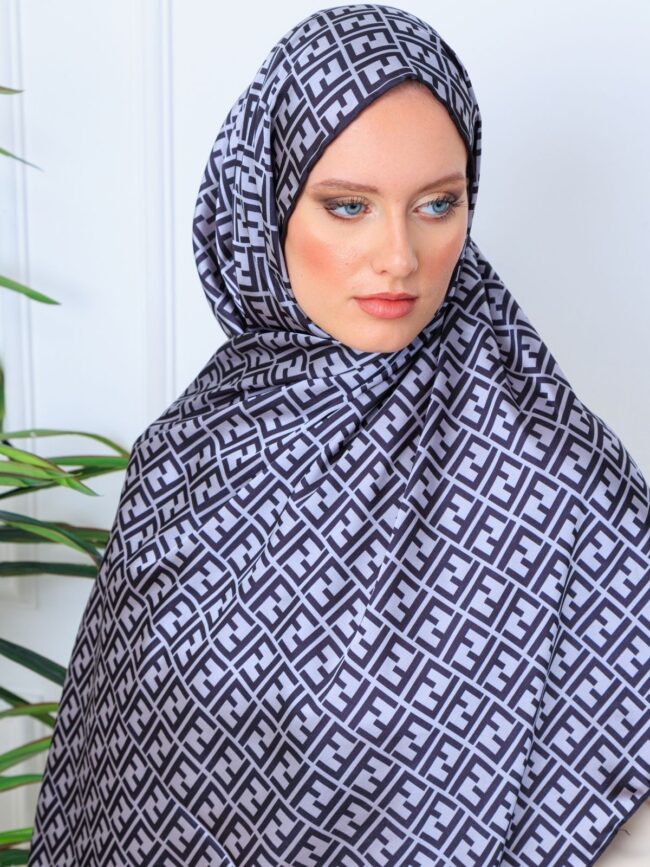 İthal Çifttaraflı Gucci İnci Vual İpek Şal-50140-Gri