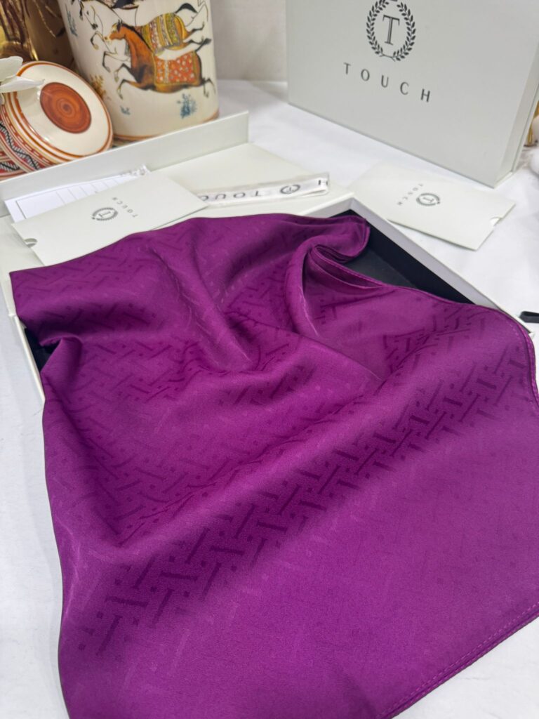 New Desen Pamuk Jakar İpek Şal - 19450 - Morcivert