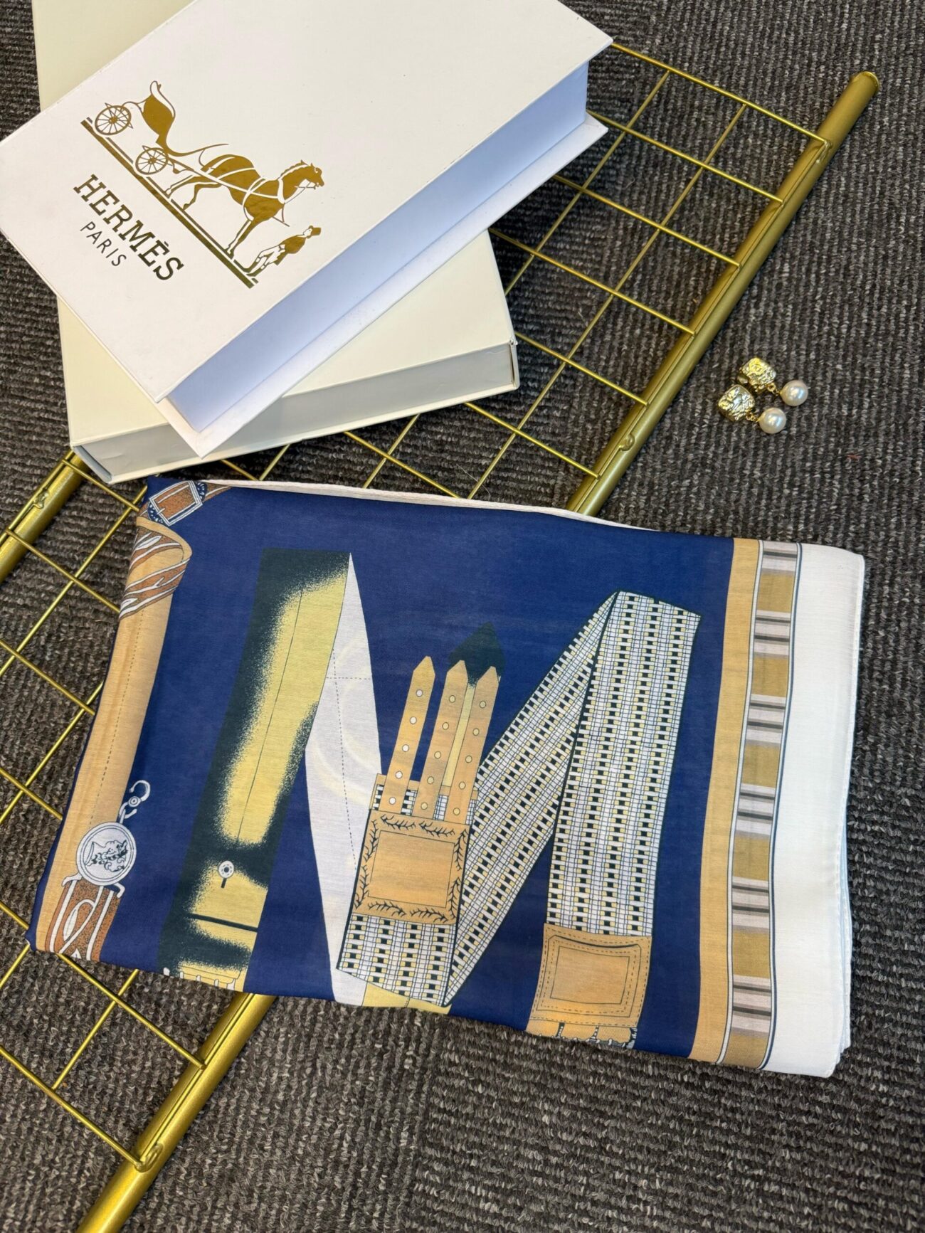 hermes pamuk soft şal - 32014 Lacivert-Beyaz - Görsel 2