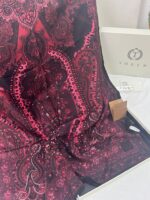 Touch İthal Etnik Desen Yün İpek Şal- 35110 -  Bordo Siyah