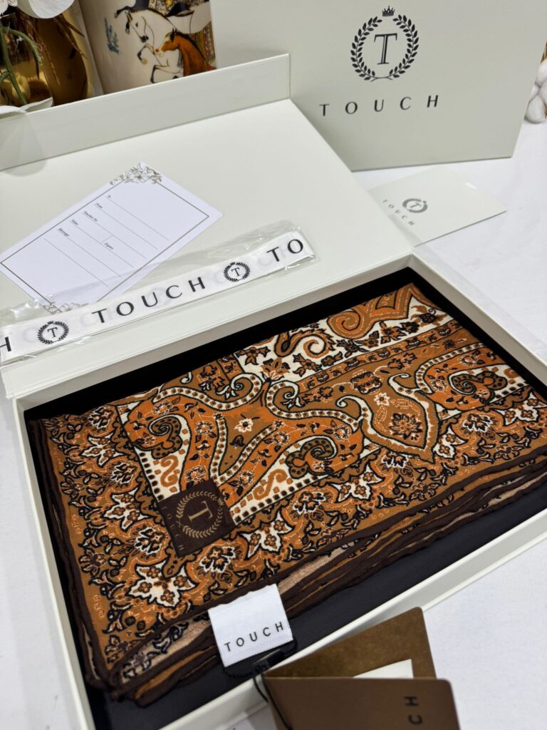 Touch İthal Etnik Desen Yün İpek Şal 34330 - Kahve Ekru