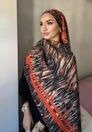 Chanel Çizgili Leopar Pamuk Soft Şal 54120 - Turuncu