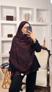 Touch İthal Etnik Desen Pamuk İpek Şal- 99990 - Bordo