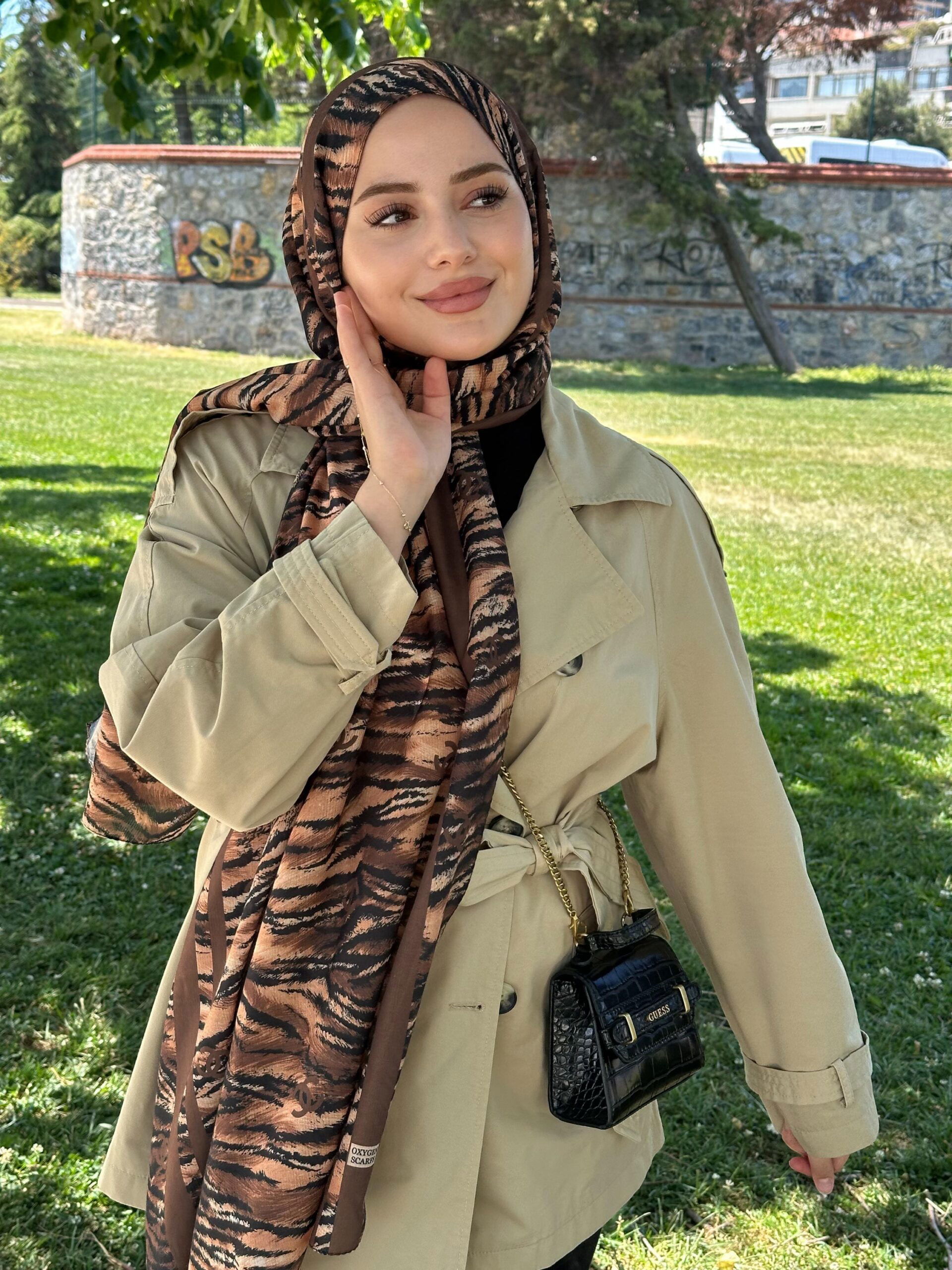 Chanel Çizgili Leopar Pamuk Soft Şal 54120 – Kahve