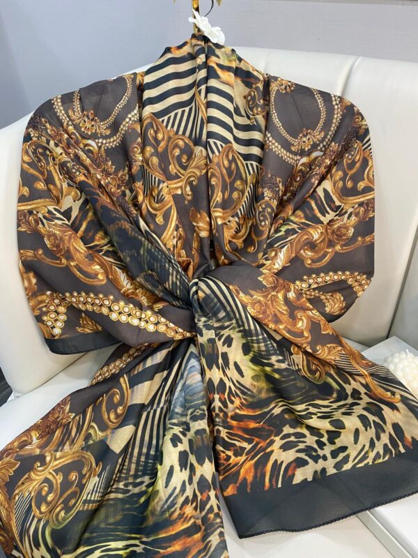 Etnik Leopar Desenli Pamuk Soft Şal 56320 – Gold