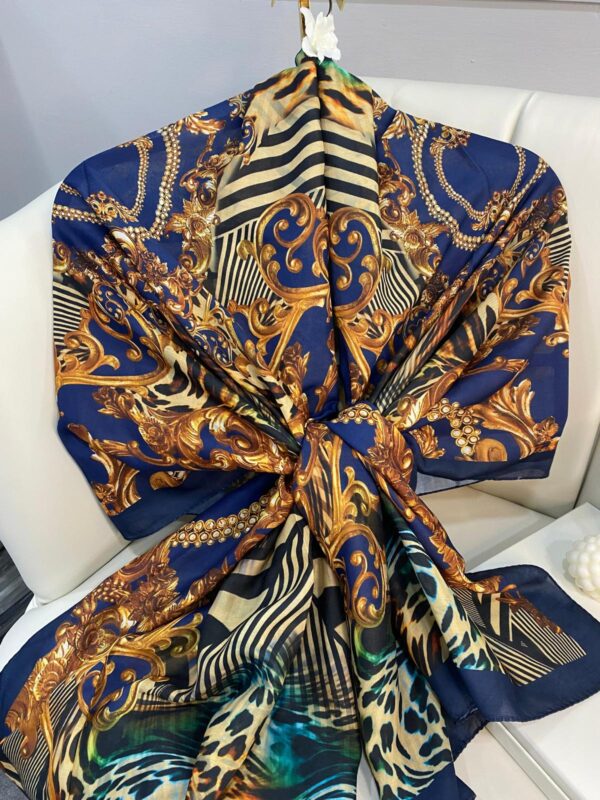Etnik Leopar Desenli Pamuk Soft Şal 56320 – Lacivert