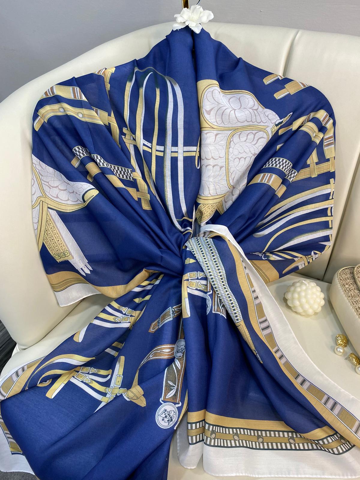 hermes pamuk soft şal - 32014 Lacivert-Beyaz - Görsel 3