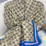 NEW GUCCİ Desen Pamuk İpek Şal-64750- Bebe Mavisi