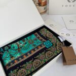Touch İthal Etnik Desen Yün İpek Şal-34770 -Zümrüt siyah