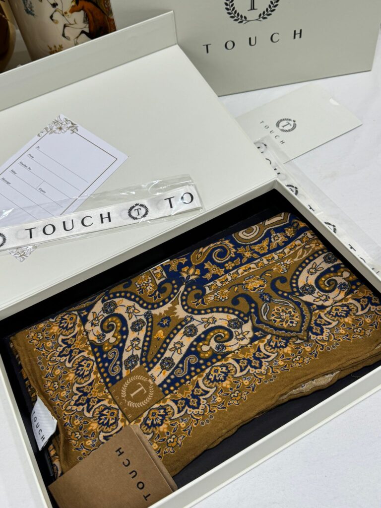 Touch İthal Etnik Desen Yün İpek Şal 34330 - Kahve Mavi