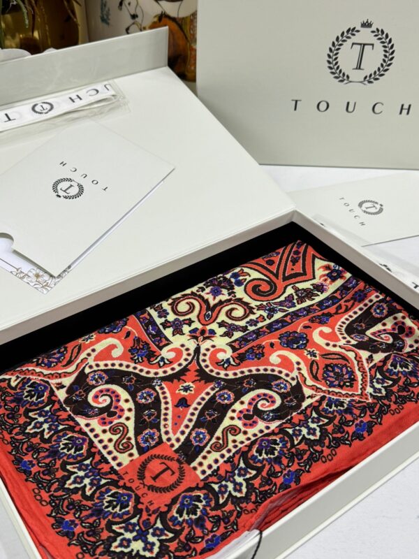 Touch İthal Etnik Desen Yün İpek Şal 34330 – Turuncu