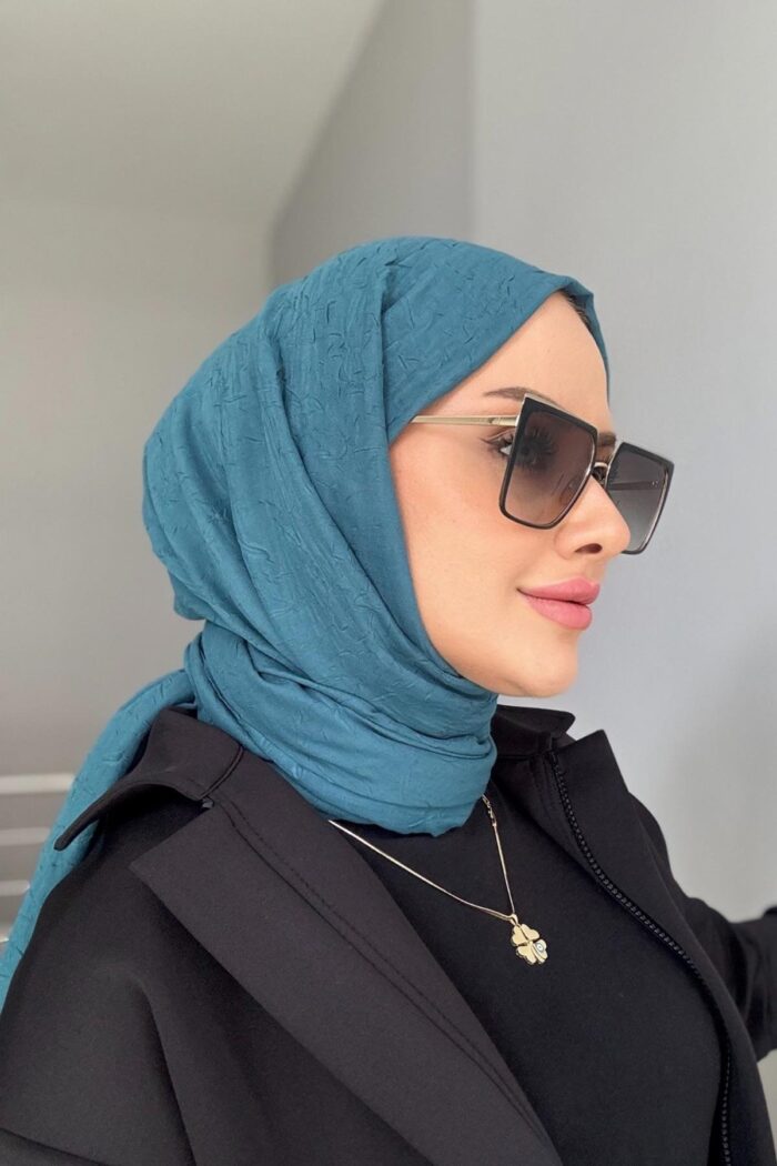 Organic Scarfs Bambu Kraş Şal Modeli - Petrol - Görsel 2