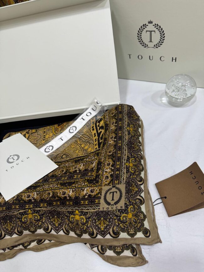 Touch İthal Etnik Desen Yün İpek Şal- 20450 - Vizon