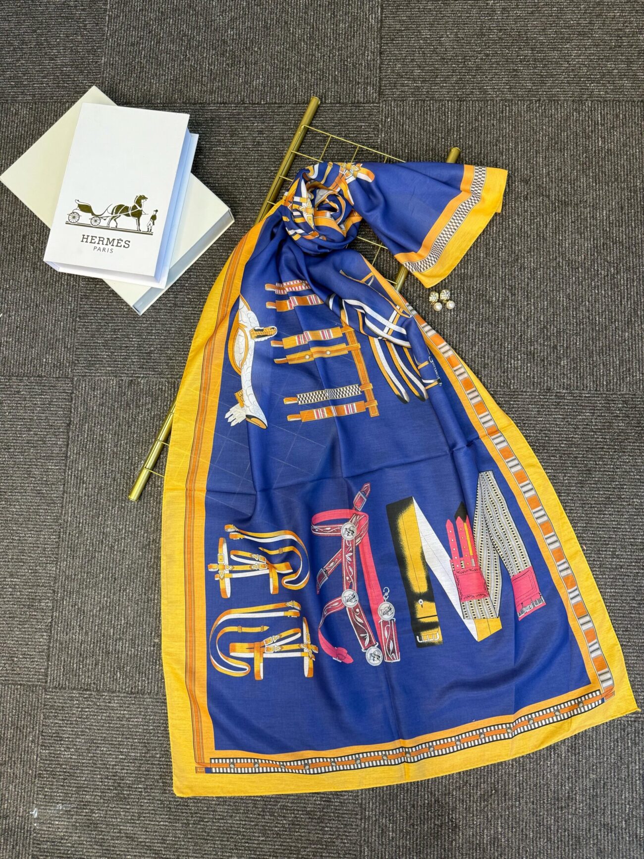 hermes pamuk soft şal - 32014 Lacivert-Altın