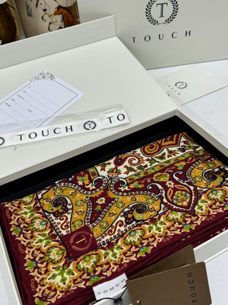 Touch İthal Etnik Desen Yün İpek Şal 34330 - Bordo Turuncu