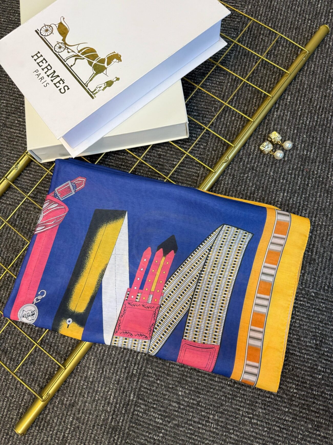 hermes pamuk soft şal - 32014 Lacivert-Altın - Görsel 2