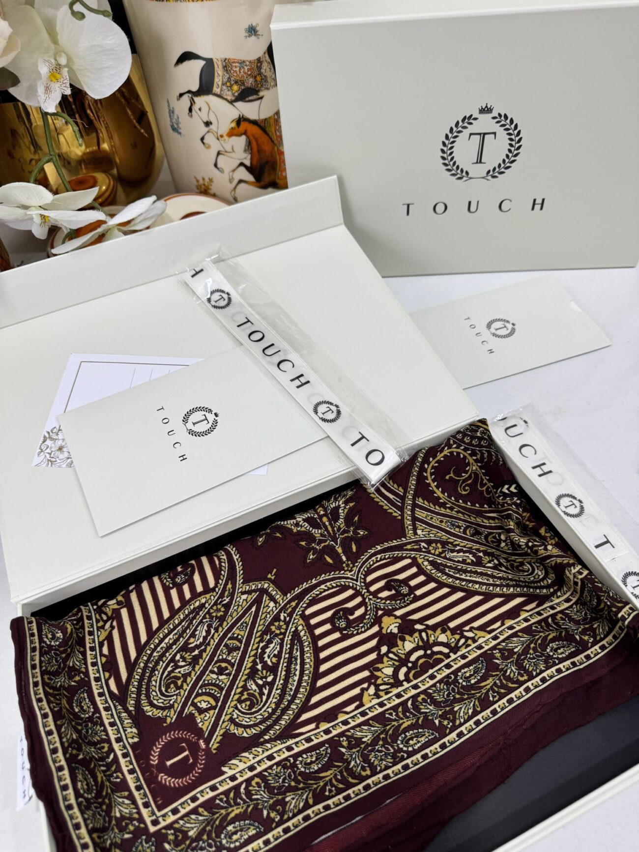 Touch İthal Etnik Desen Yün İpek Şal- 34880 - Bordo