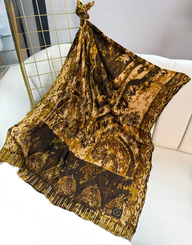 Touch İthal Etnik Desen Yün İpek Şal- 34550 - Kahve