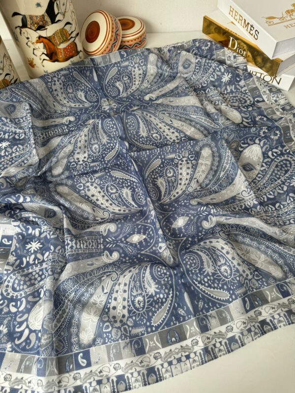 Etro Desen Pamuk Soft Eşarp -mavi/beyaz