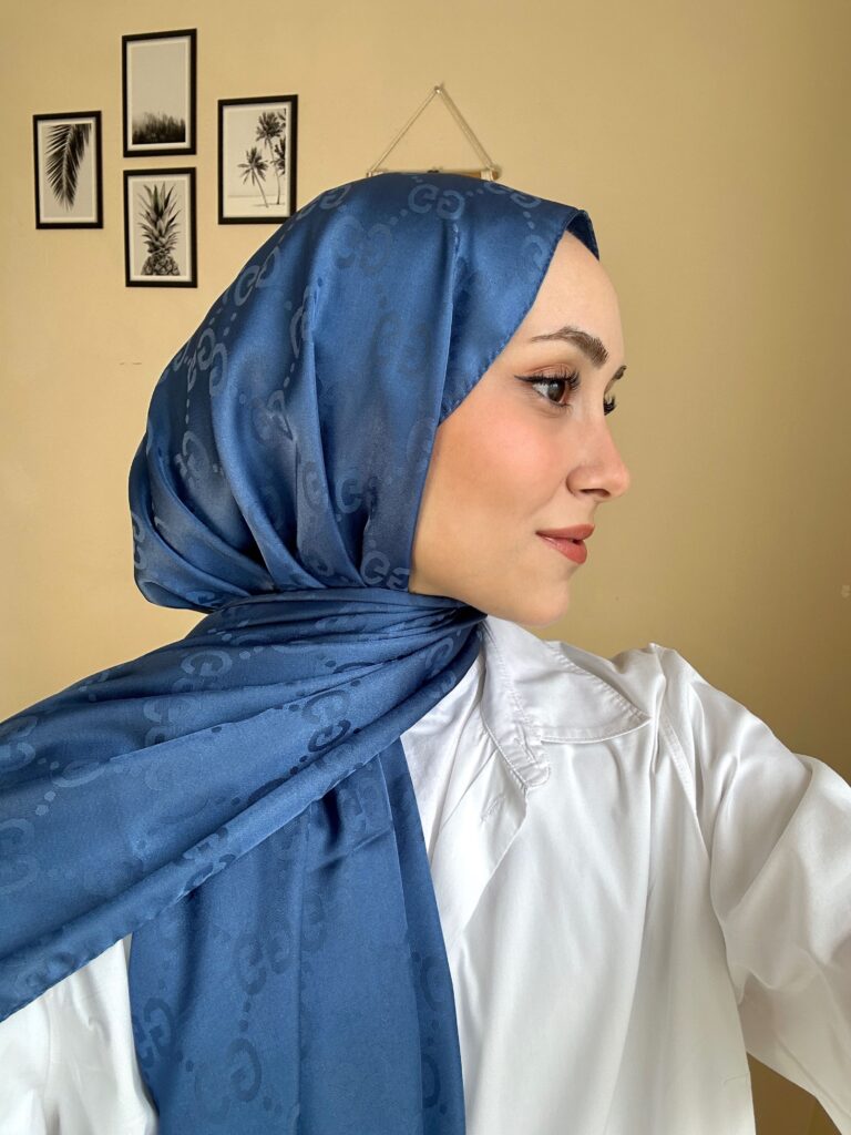 G Desen Pamuk İpeksi Jakar Şal 908204 - İndigo