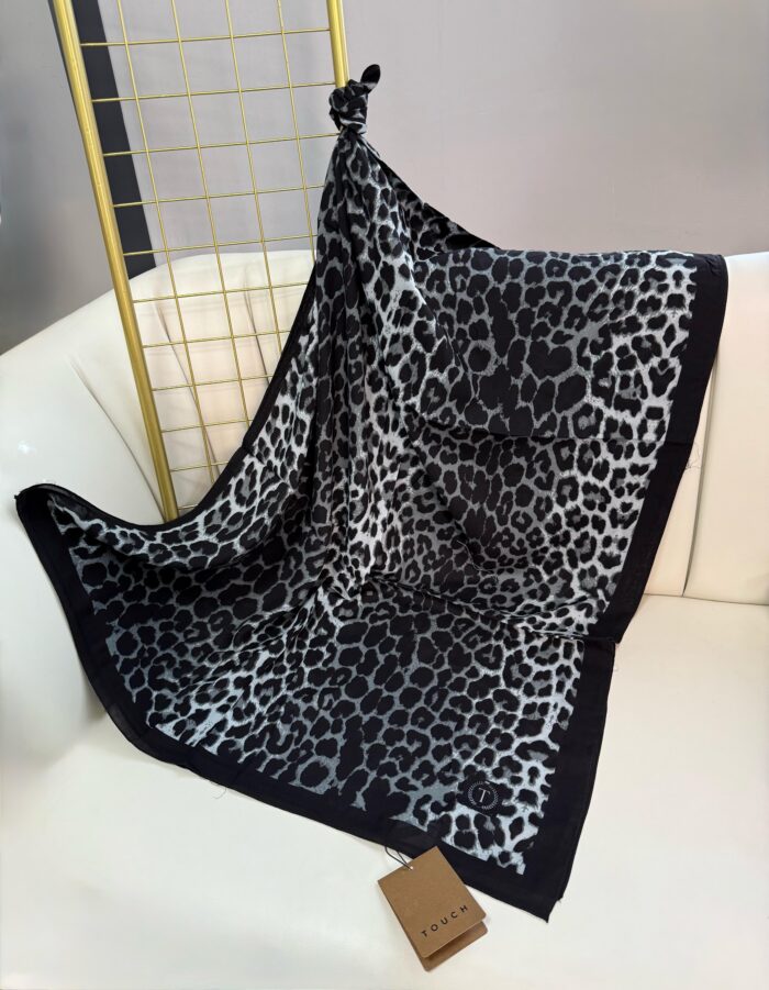 Touch İthal Leopar Vual İpek Şal - 889980 - Gri-Siyah - Görsel 2