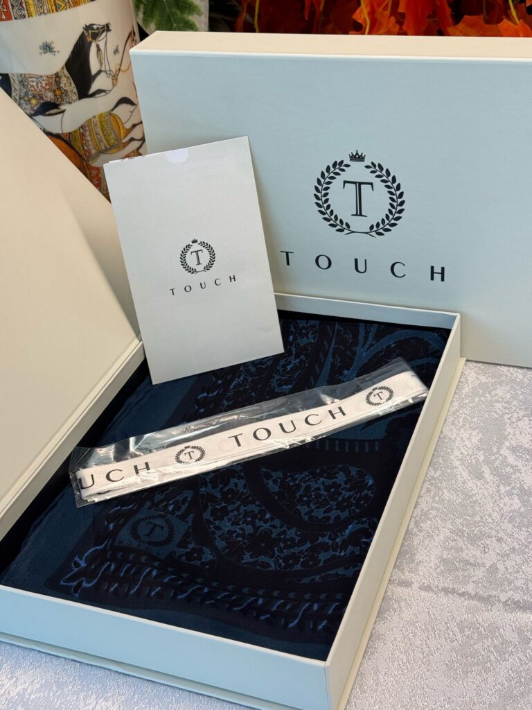 Touch İthal Etnik Desen Yün İpek Şal- 34660 - Lacivert