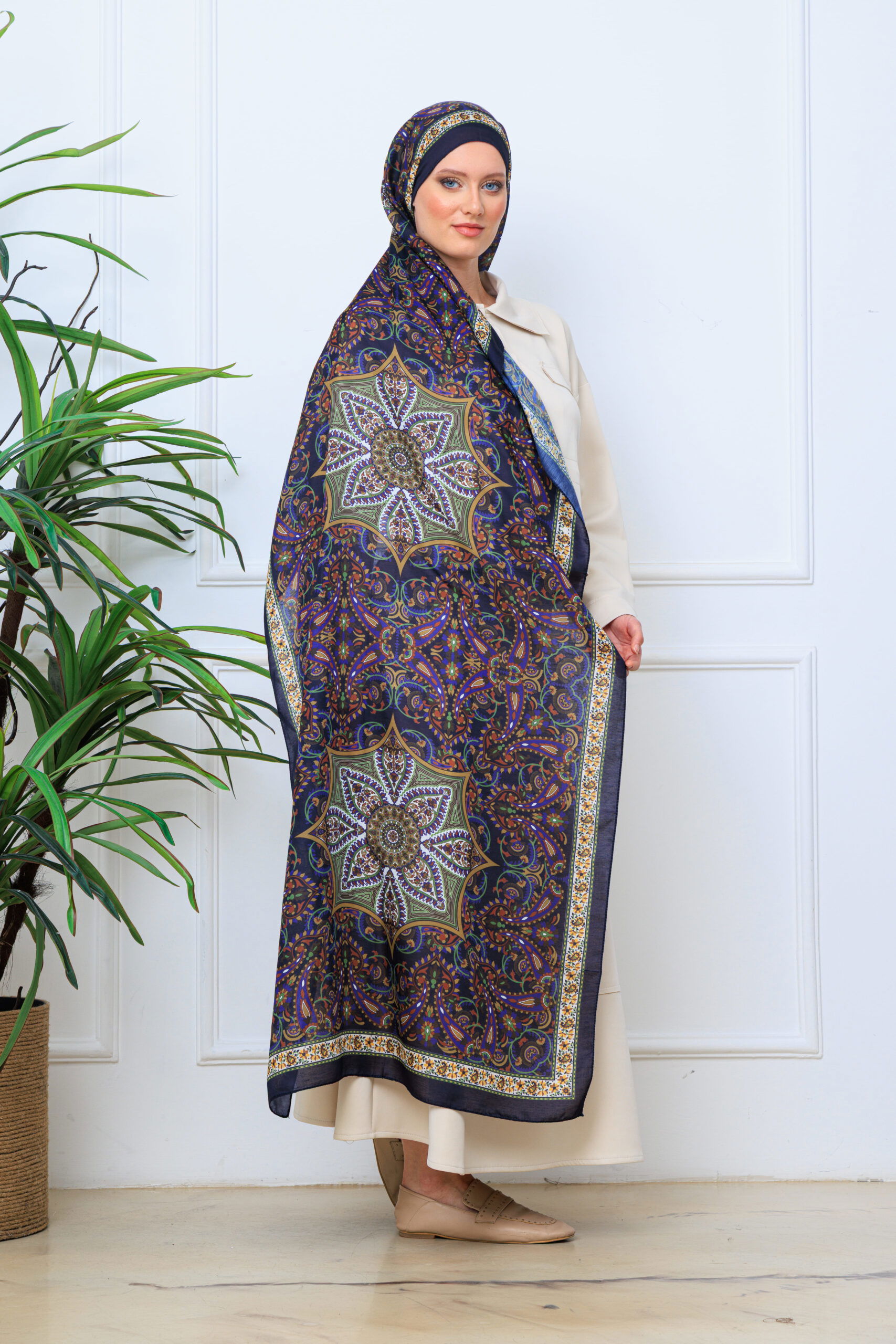 Etro Buta Desenli Pamuk Soft Şal - 377350 - Lacivert - Görsel 7