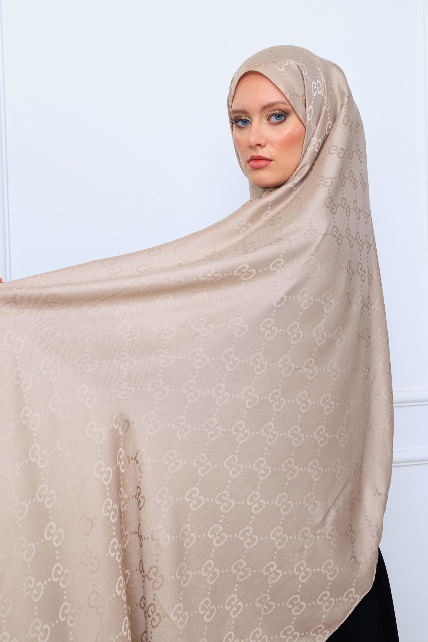 G Desen Pamuk İpeksi Jakar Şal 908204 - Bej - Görsel 5