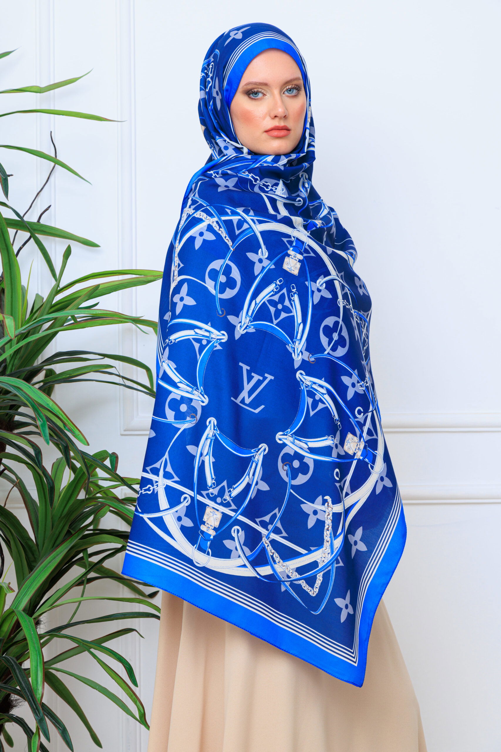 Lv Kemer Desen Pamuk Soft Şal 31230 - Saks - Görsel 3