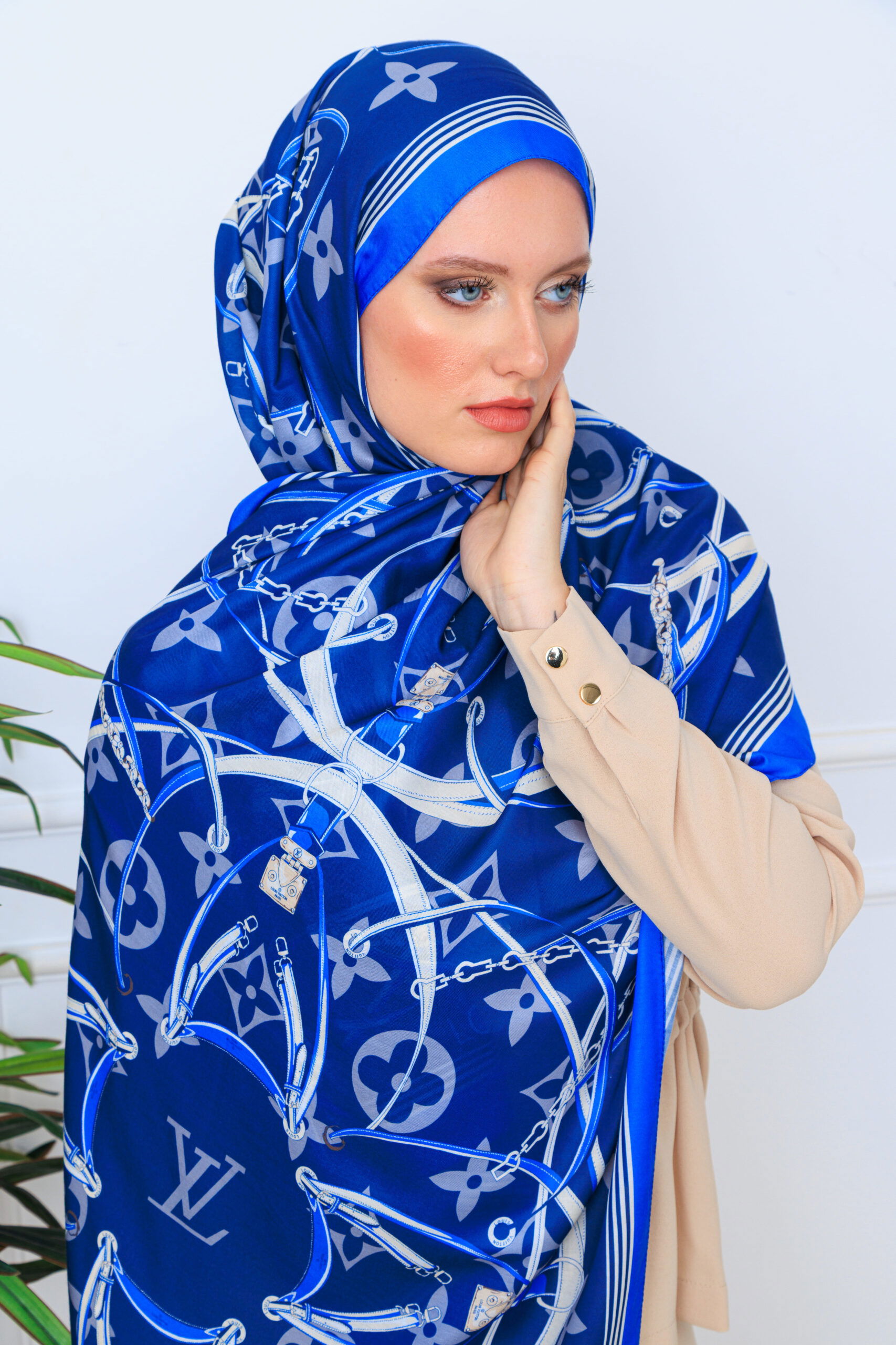 Lv Kemer Desen Pamuk Soft Şal 31230 - Saks - Görsel 2