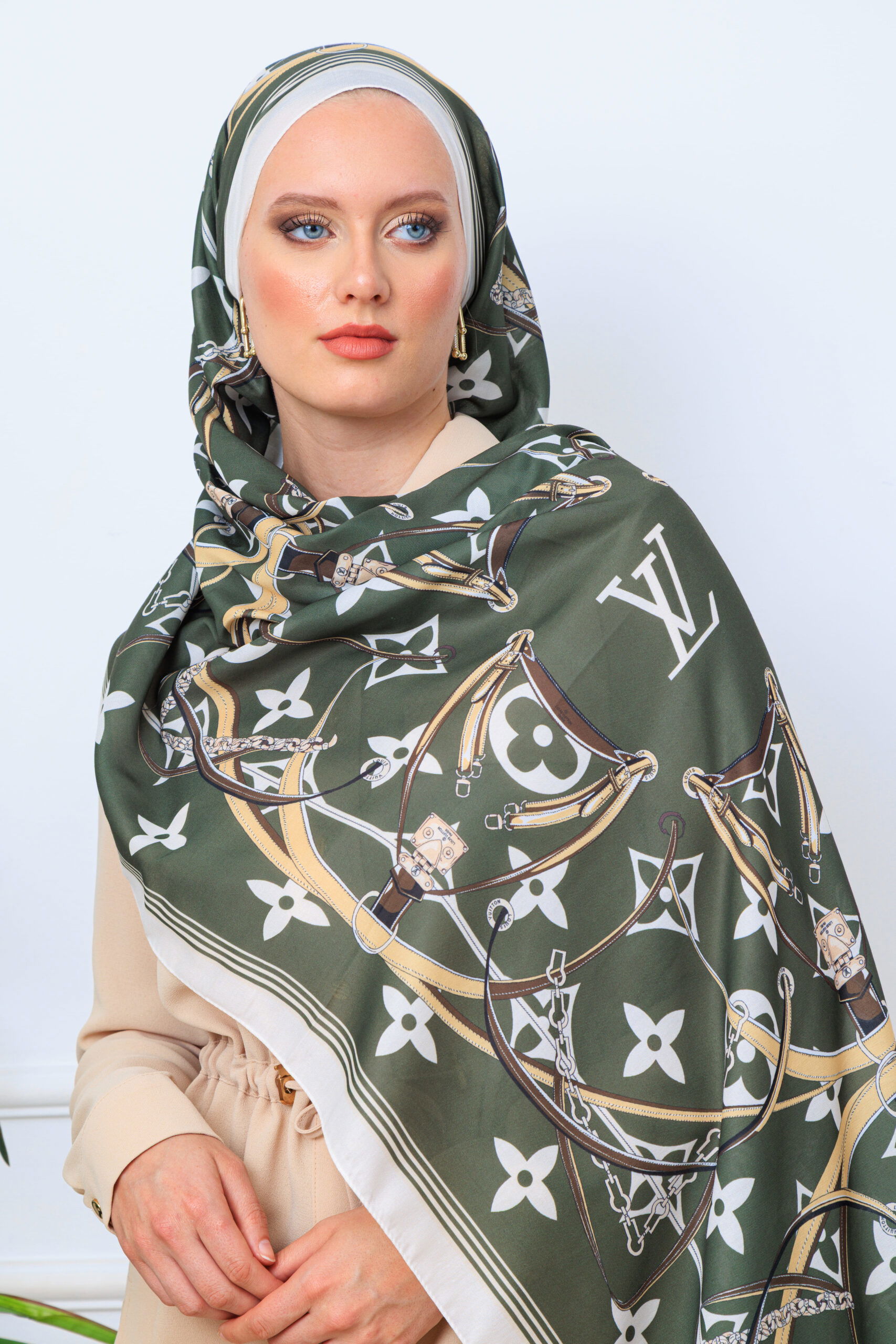 Lv Kemer Desen Pamuk Soft Şal 31230 - Haki